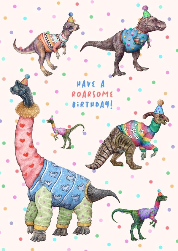 Cute Birthday Card - Have A Roarsome Birthday! - Dinosaurs created by Beth Goodwin