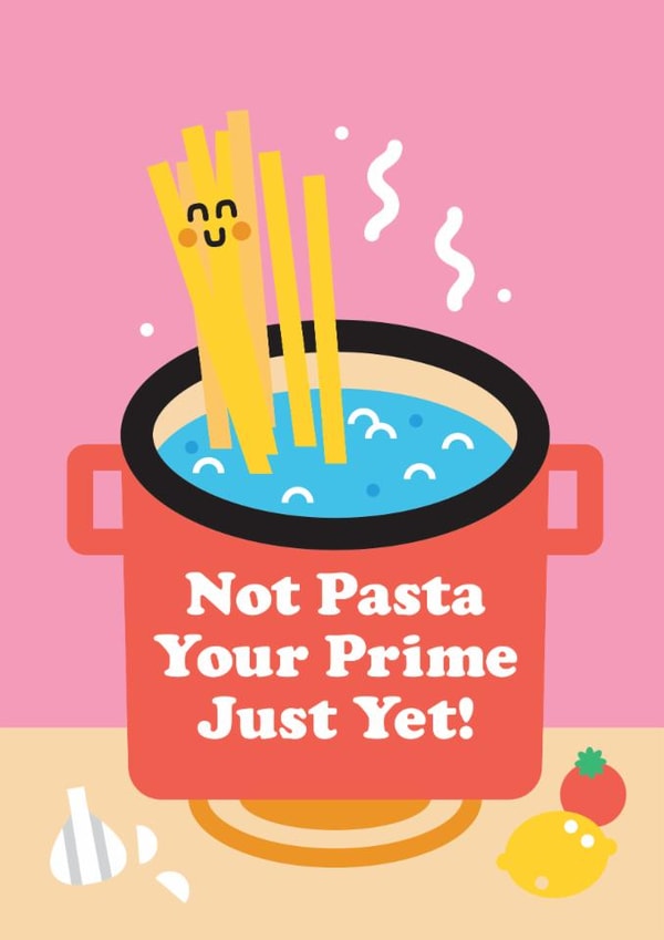 Funny pasta birthday card for foodies – perfect pun card for friends. created by Studio Boketto