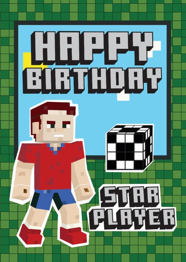 Fun Birthday Card - Star Player - Minecraft created by Jackie Ponwaye Design