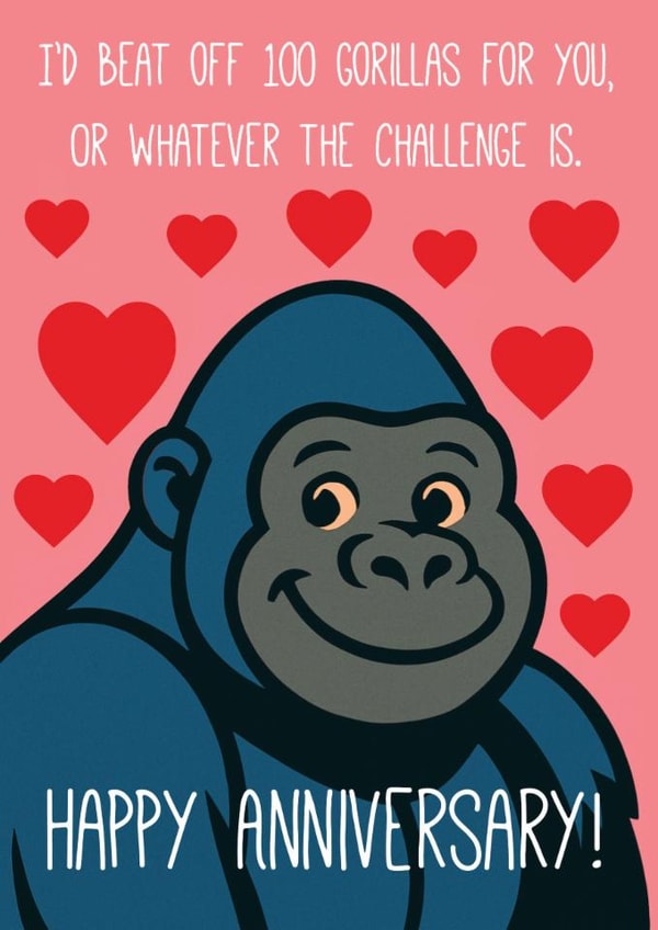 Funny Anniversary Card - 100 Gorillas Challenge - Gorilla - Monkey created by Paperlink and Meraki Greeting Cards