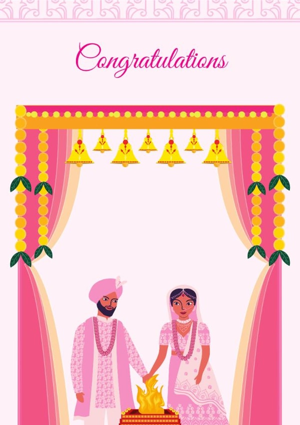 Cute Punjabi fire mandap wedding greeting card created by SKAA