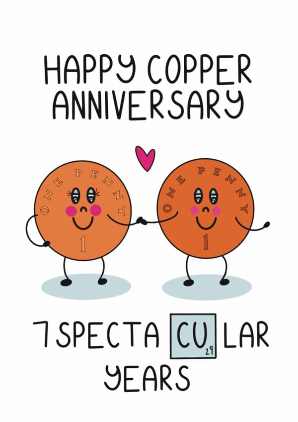 Cute 7th Anniversary Card - Copper Anniversary - Coins created by Schnauzer Scribbles