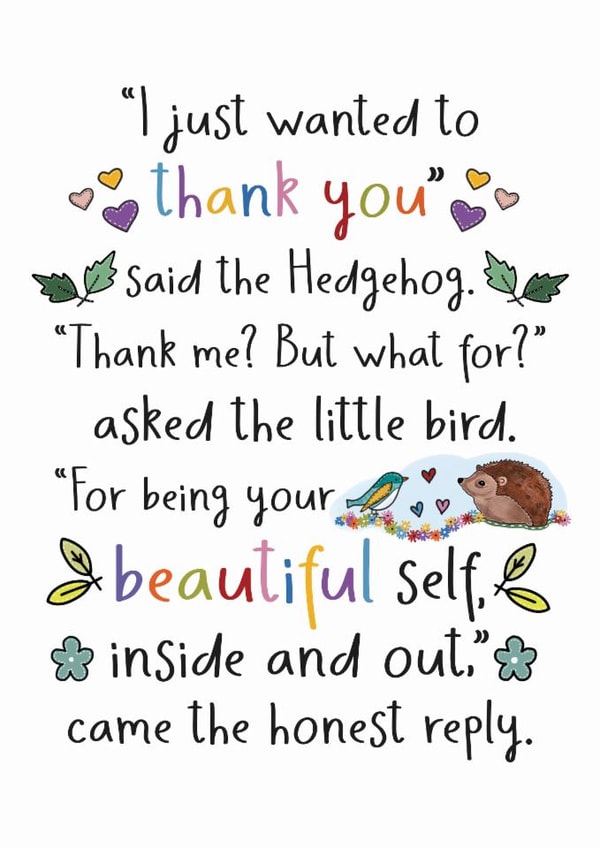 Heartfelt Thank You/Love & Friendship Card - Hedgehog - Little Bird created by And You Can Quote Me