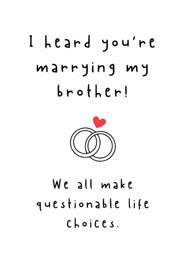 Marrying My Brother Card - Funny Sibling In-Law Wedding Humour - Funny Wedding created by Spark and Wild