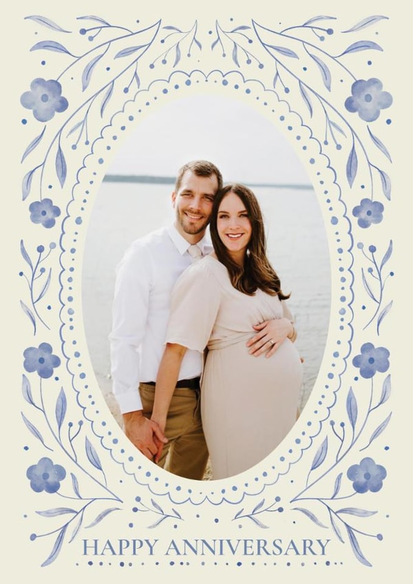 Pretty Anniversary Card - Blue Floral Frame created by Zove Ahh