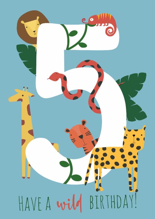 Cute 5th Birthday Card - Jungle - Animals created by Abigail Elodie