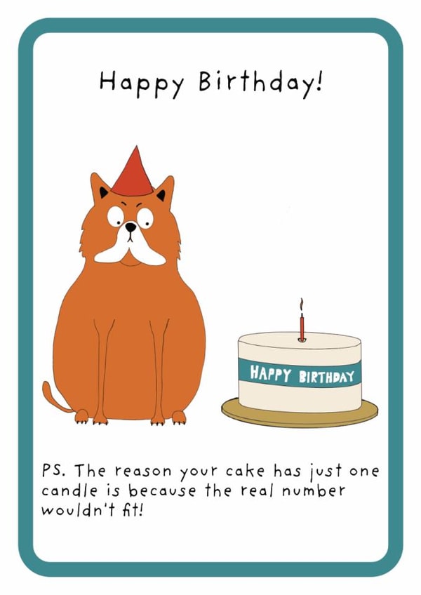 Funny Birthday Card - Cake - Cat - Number Of Candles Wouldn't Fit created by Not at all Jack