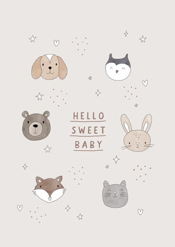 Cute New Baby Card - Hello Sweet Baby - Animals created by Jessie Miles