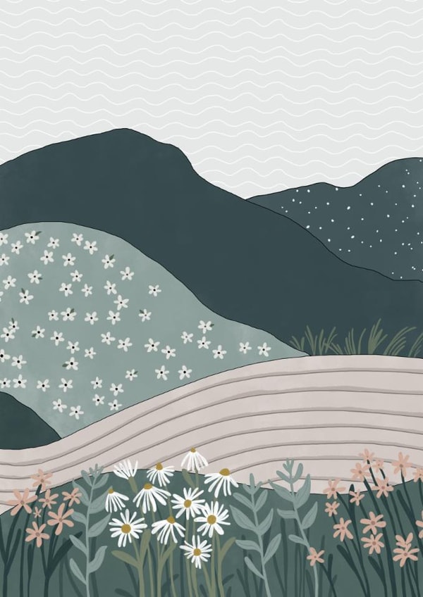 Beautiful Illustrated Meadow with Fields of Wild Flowers created by Jessie Miles