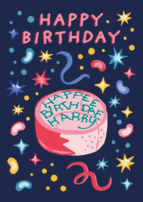 Funny Birthday Card - Harry Potter - Hagrid Birthday Cake 'Happee Birthday Harry" created by Cardology