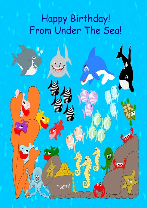 Birthday card for all including youngsters with the creatures from under the sea created by JustbyJulieCards