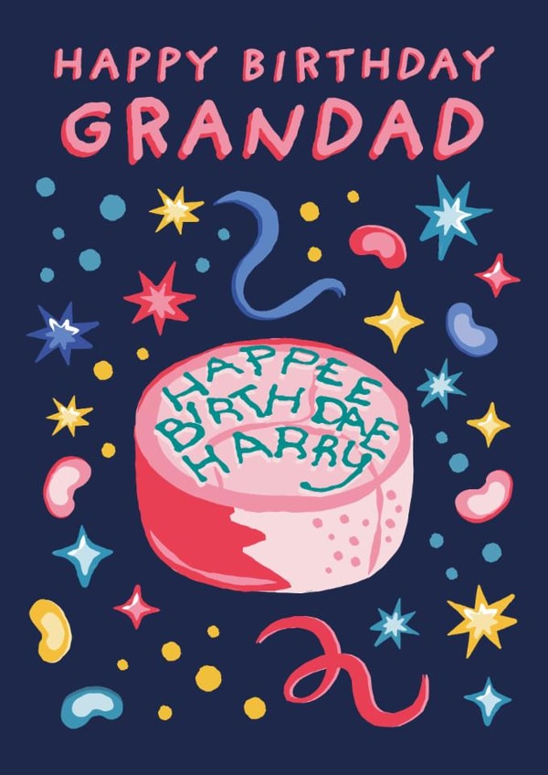 Funny Birthday Card - Harry Potter - For Grandad - Hagrid Birthday Cake 'Happee Birthday Harry' created by Cardology