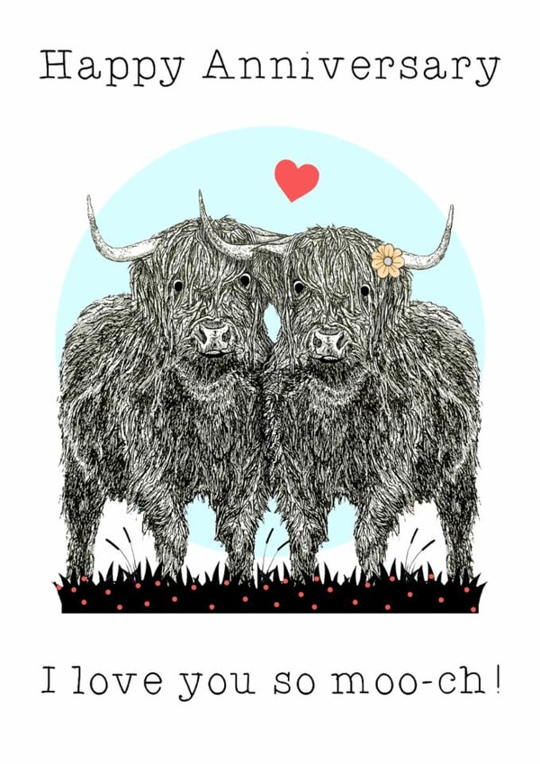 Classic Anniversary Card - Highland Cows - Pun-Wife/Husband/Girlfriend/Boyfriend created by Beth Higgins Art