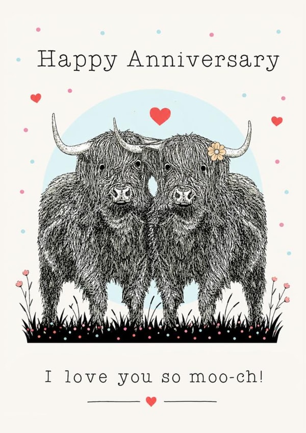 Classic Anniversary Card - Highland Cows - Pun-Wife/Husband/Girlfriend/Boyfriend created by Beth Higgins Art