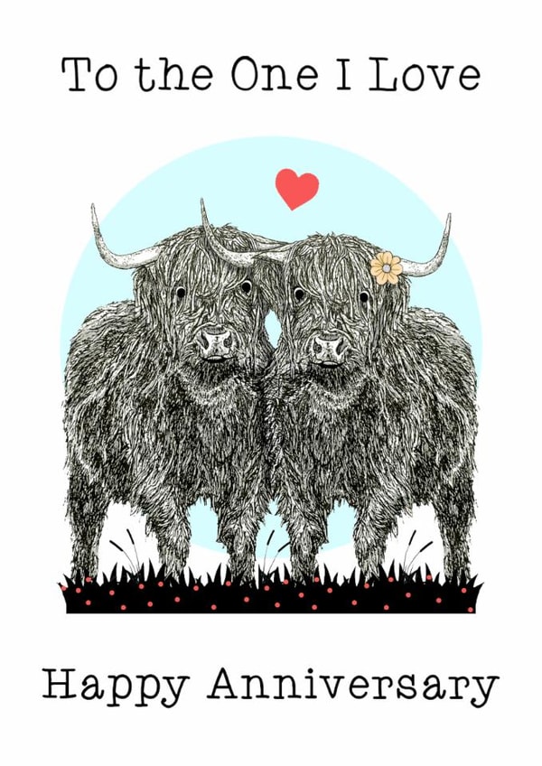 Classic Anniversary Card - Highland Cows - Wife/Husband/Girlfriend/Boyfriend created by Beth Higgins Art