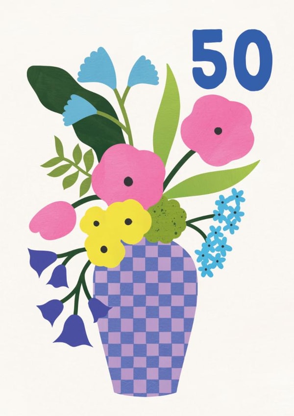 Pretty Birthday Card - 50th - Floral Vase created by Lemon and Sugar 