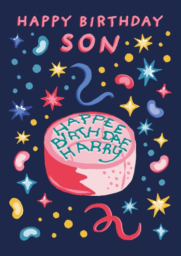Funny Birthday Card - Harry Potter - For Son - Hagrid Birthday Cake 'Happee Birthday Harry' created by Cardology