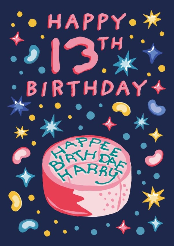 Funny 13th Birthday Card - Harry Potter - Hagrid Birthday Cake 'Happee Birthday Harry' created by Cardology