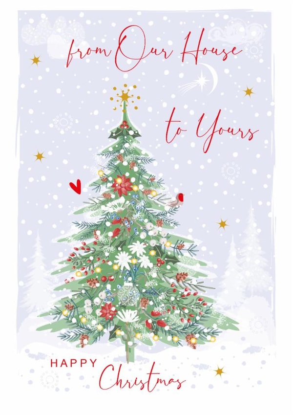 Classic Christmas Tree Card - From Our House to Yours - Winter Berries and Robin created by SABIVO Design by Sabina