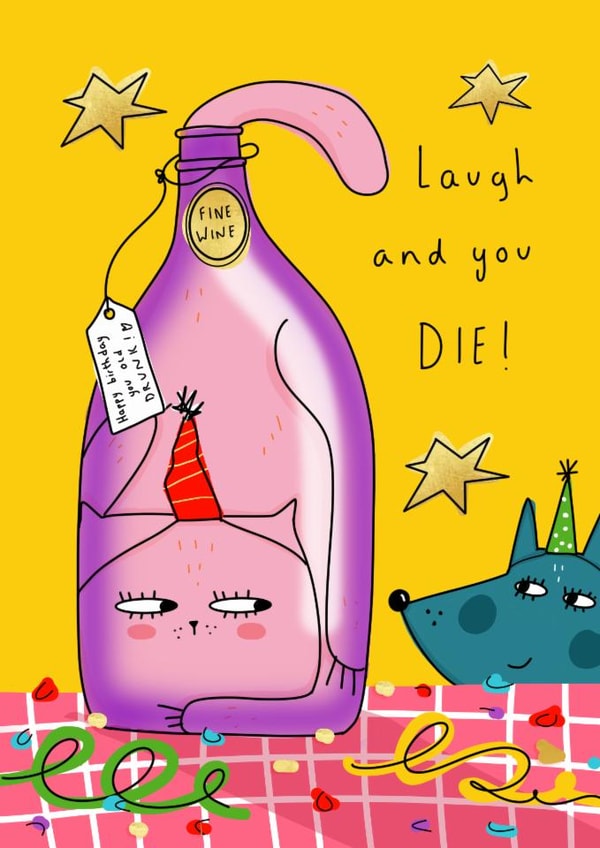 Fun Birthday Card - Cat - Wine Bottle created by NICHOLA COWDERY ILLUSTRATIONS 
