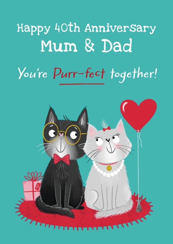 Cute 40th Anniversary Card - Cats - For Parents created by Hannah Jayne Lewin