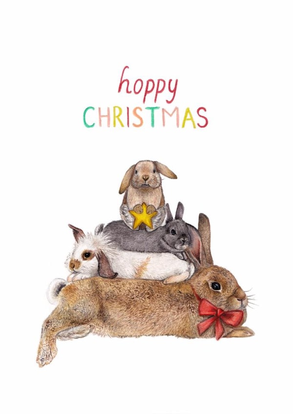 Cute Christmas Card - Hoppy Christmas - Bunny Pun created by Beth Goodwin