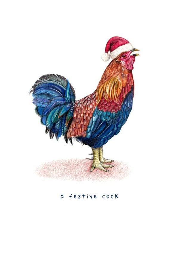 Cheeky Christmas Card - A Festive Cock - Joke created by Beth Goodwin