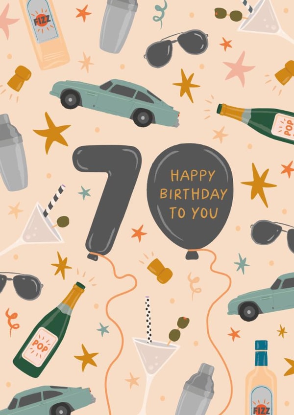 Classic 70th Birthday Card - For Him - James Bond Themed created by The Pattern Press