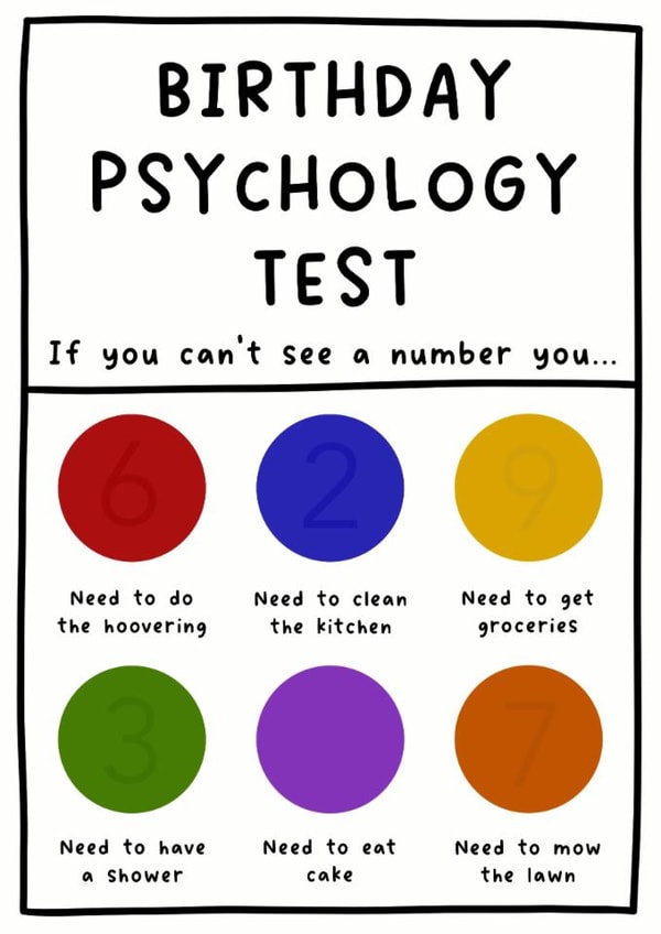 Funny Birthday Card - Colour Psychology Test - Birthday Cake created by The Merry Giraffe