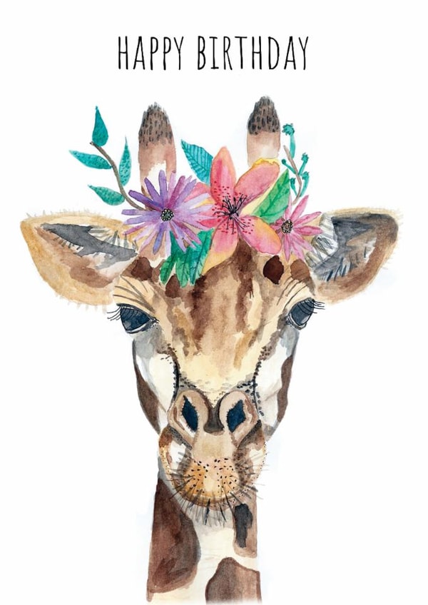 Classic Birthday Card - Giraffe - Flowers created by Pippa & Paper