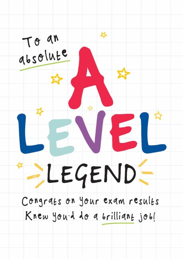 Classic Exams Card - To An Absolute A Level Legend - Congrats On Your Exam Results created by Bow & Bell