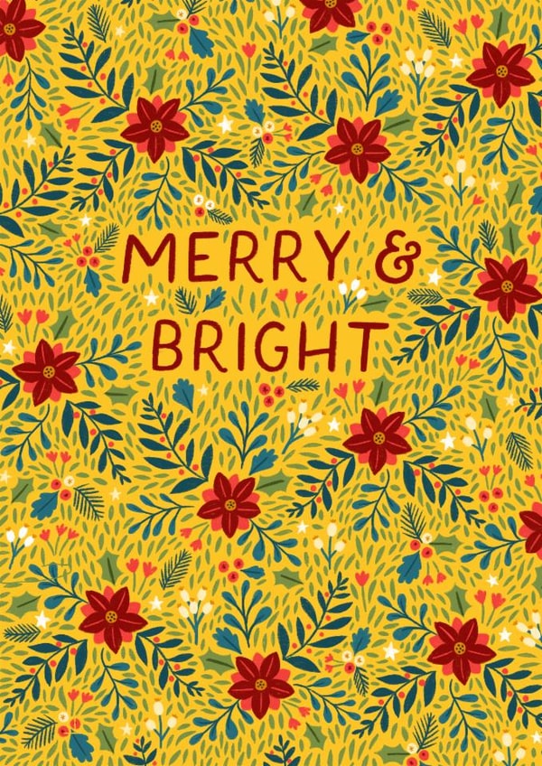 Classic Christmas Card - Berries & Poinsettias - Merry & Bright created by Pear Tree Press