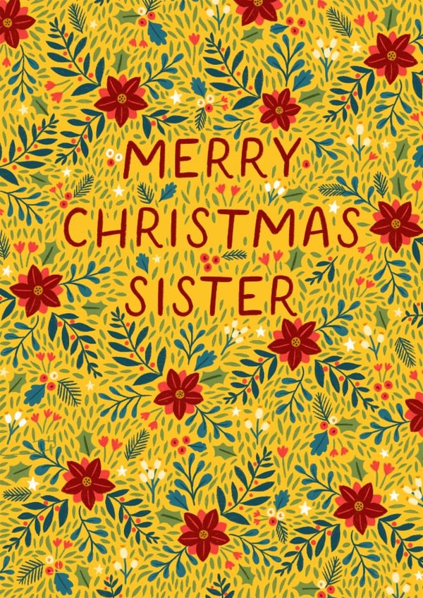 Pretty Christmas Card - For Sister - Berries & Poinsettias created by Pear Tree Press