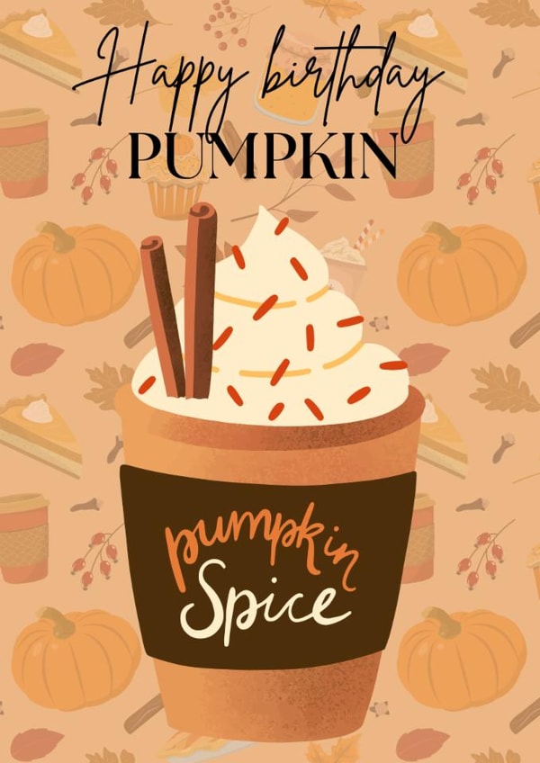 Cute autumn pumpkin spice latte drink card created by KingdomKards
