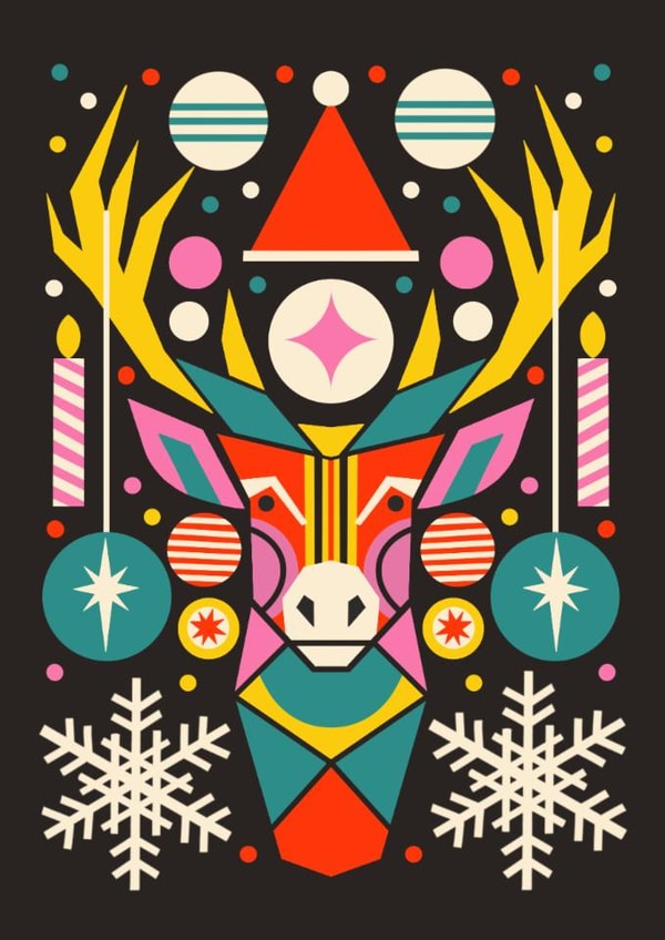 Arty Christmas Card - Reindeer - Geometric Design created by AbiGoLucky