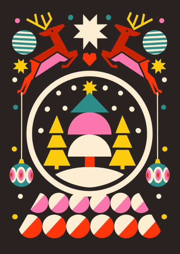 Arty Christmas Card - Geometric Design - Reindeers created by AbiGoLucky