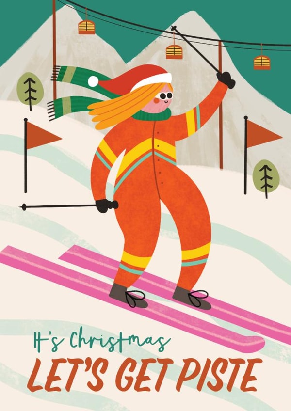 Funny Christmas Card - It's Christmas - Let's Get Piste - Skiing created by AbiGoLucky
