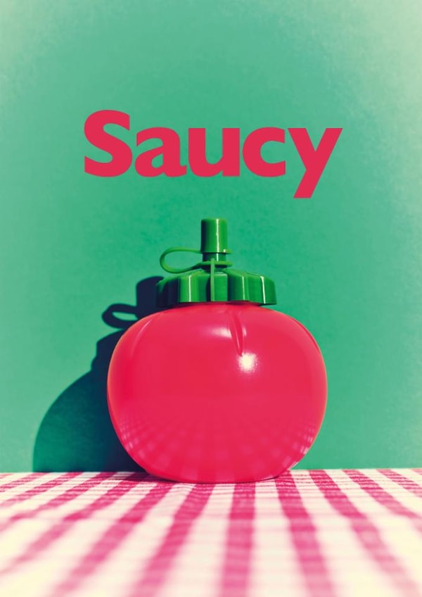 Funny Anniversary Card - Saucy - Retro Tomato Ketchup Bottle created by Ornament Art