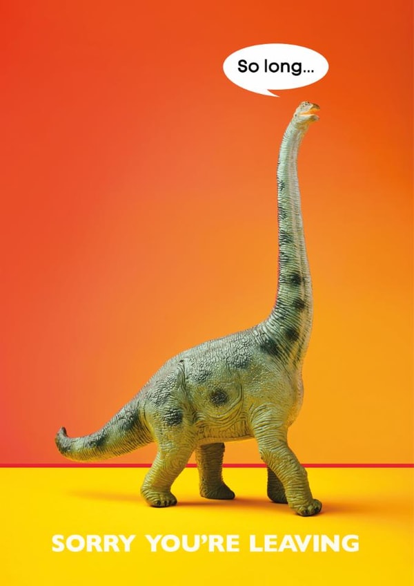 Funny leaving card for colleague featuring a vintage toy dinosaur created by Ornament Art