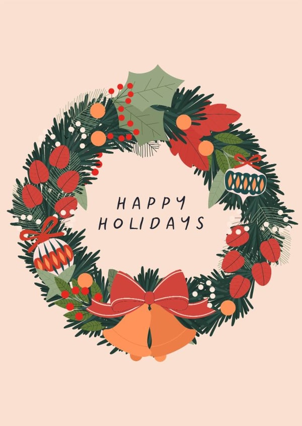Classic Christmas Card - Happy Holidays - Wreath created by Sad Girl Illustration