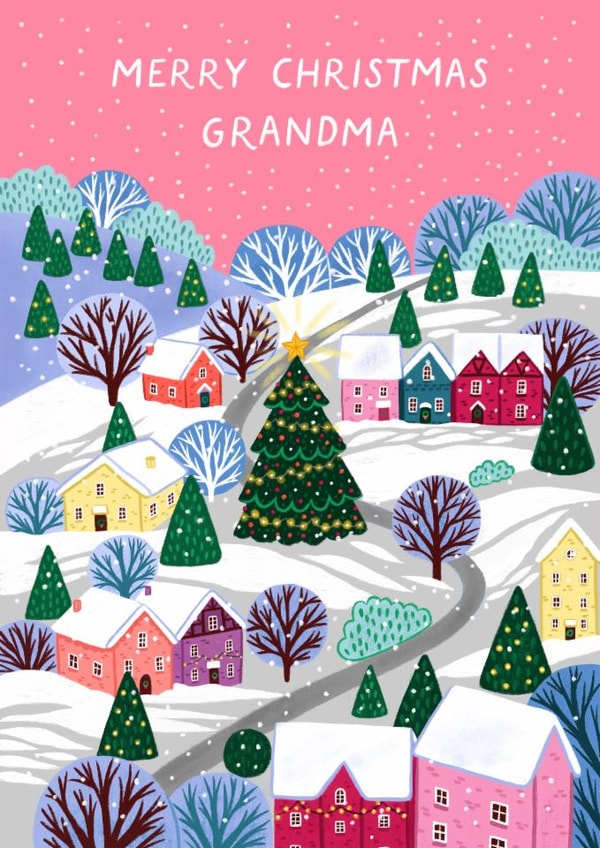 Classic Christmas Card - For Grandma - Snowy Village created by Pear Tree Press