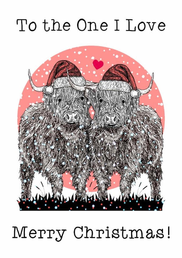 Cute Christmas Card - Wife- Husband- Boyfriend- Girlfriend- Highland Cows created by Beth Higgins Art