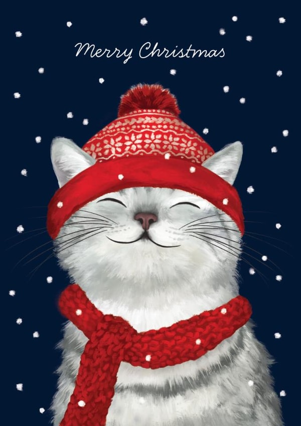 Cute Christmas Card - Cosy Cat created by Debbie Daley Illustrations