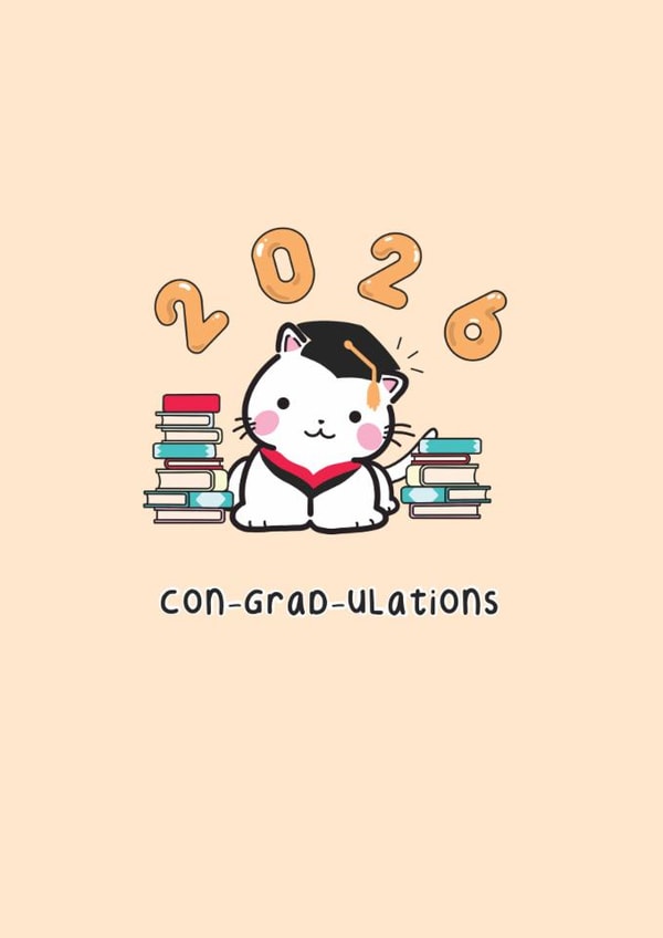 Cute Cat Graduation Card | Kawaii Cat | Graduation 2026 created by @TheGrafixCat