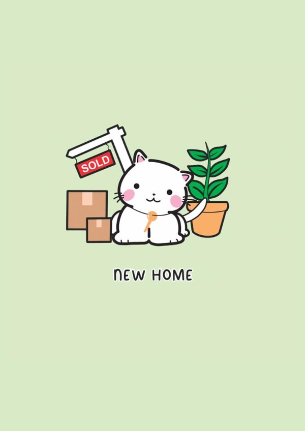 Cute Cat New Home Card | Kawaii Cat | New Home created by @TheGrafixCat