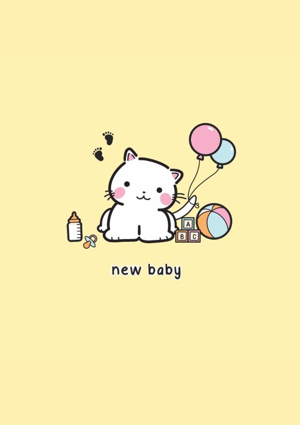 Cute Cat New Baby Card | Kawaii Cat | New Baby created by @TheGrafixCat