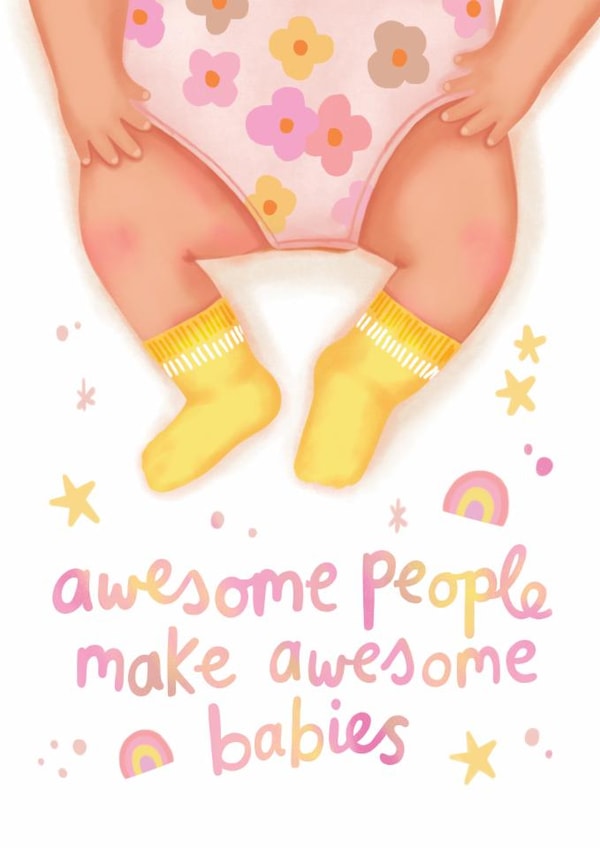 Cute New Baby Card - Baby Girl - Flowers created by Aniet Illustration
