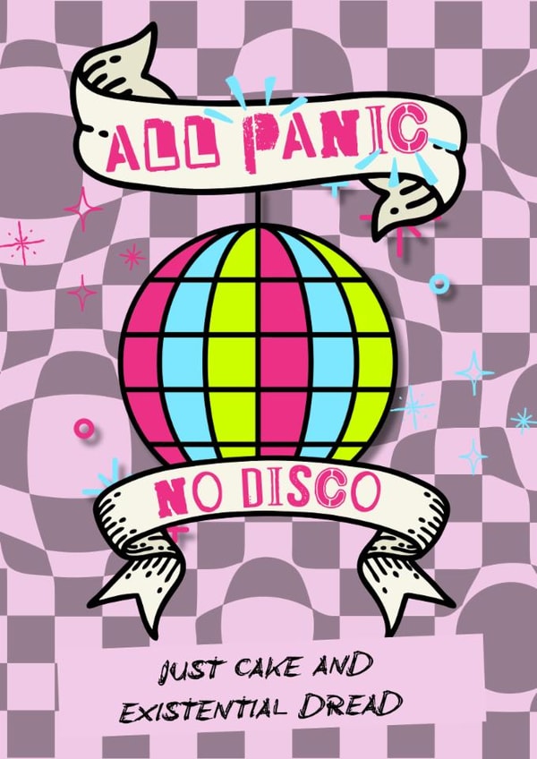 All Panic No Disco, a card for an elder emo or anxious friend/partner created by Button Nose & Dimples