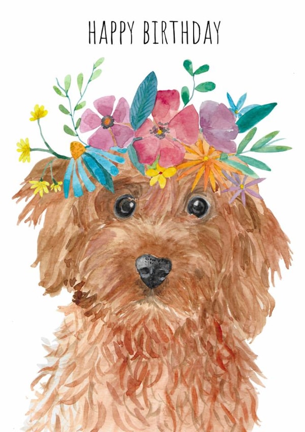 Cavapoo dog birthday card created by Pippa & Paper