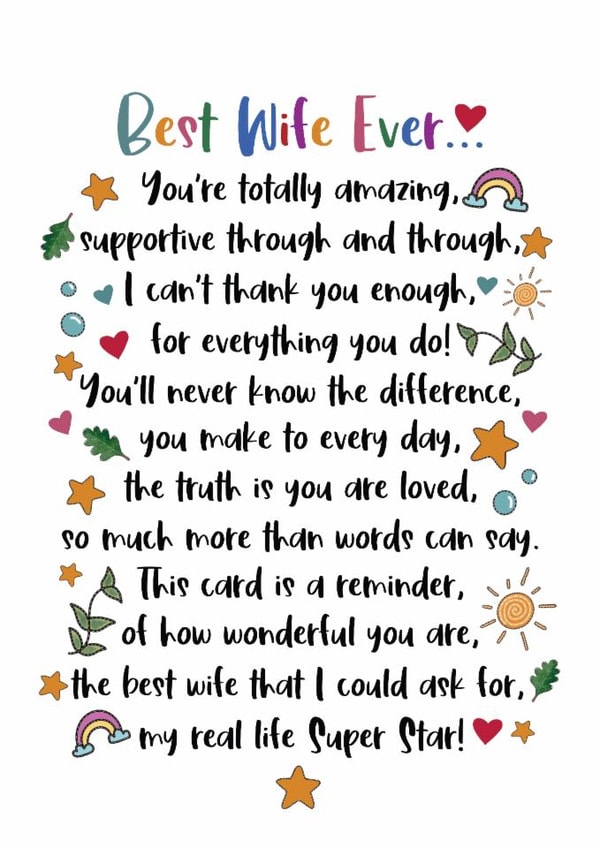 Heartfelt Anniversary/Valentine's Day Card - For Best Wife Ever - Poem created by And You Can Quote Me